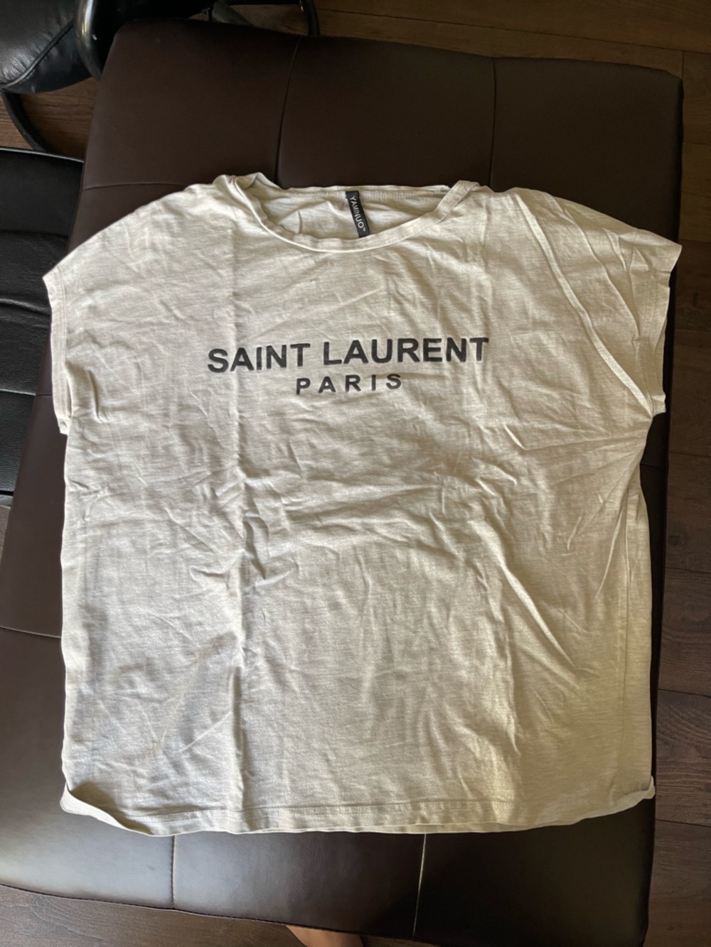 Saint Laurent Off-White Logo Tee with Black Print
